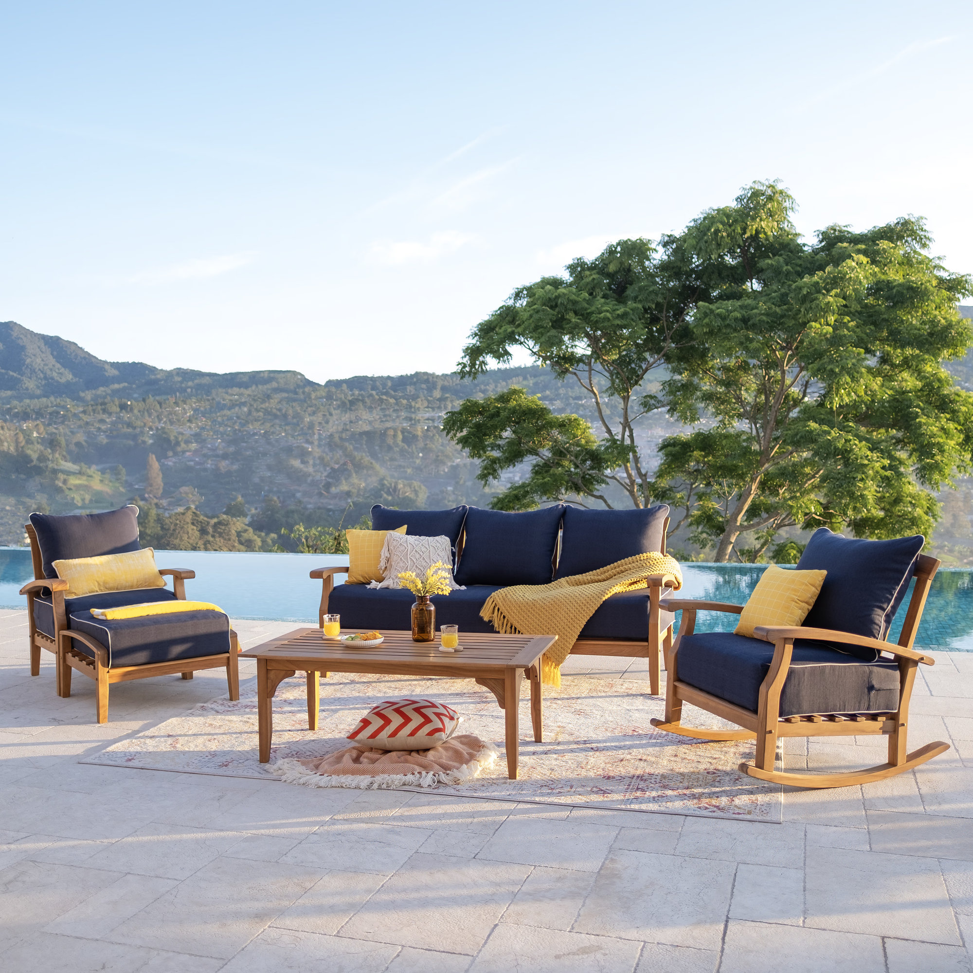 Summerton 5-Piece Teak Outdoor Conversation Set With Cushions