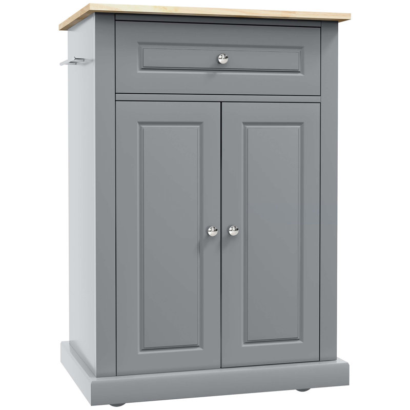 Rolling Kitchen Island Cart, Portable Serving Trolley Table with Drawer, Gray