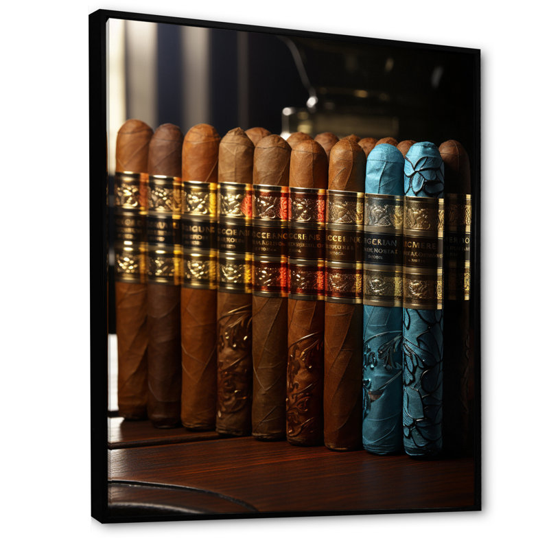 Carnanee Cuban Cigars Golden II sur toile, H 40 po x l 30 po x P 1,5 po, Cadre flottant noir