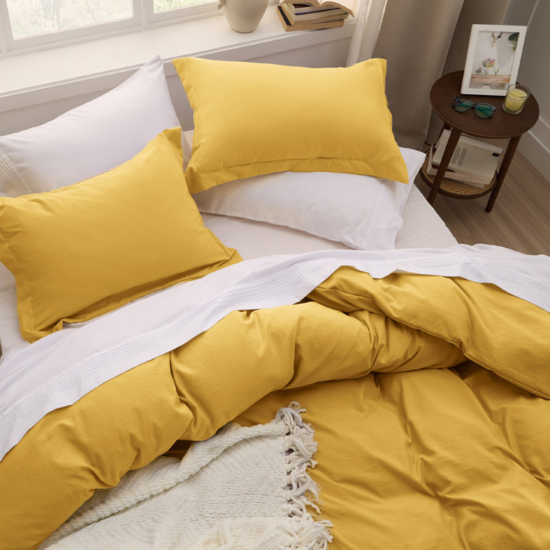 Bedsure Microfiber Duvet Cover King Size - Prewashed Cotton-Like Extra Soft Bedding Set (Set of 3), Mustard Yellow
