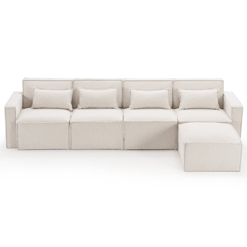 Canapé modulaire rembourré 5 pièces Taufner, Boucle blanc