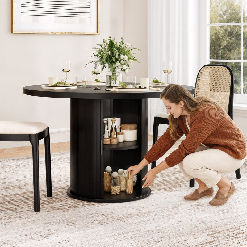 Round Dining Table With Cabinet, Natural
