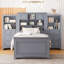Lit plateforme simple en bois avec armoire verticale tout-en-un et 4 tiroirs de chaque côté, gris