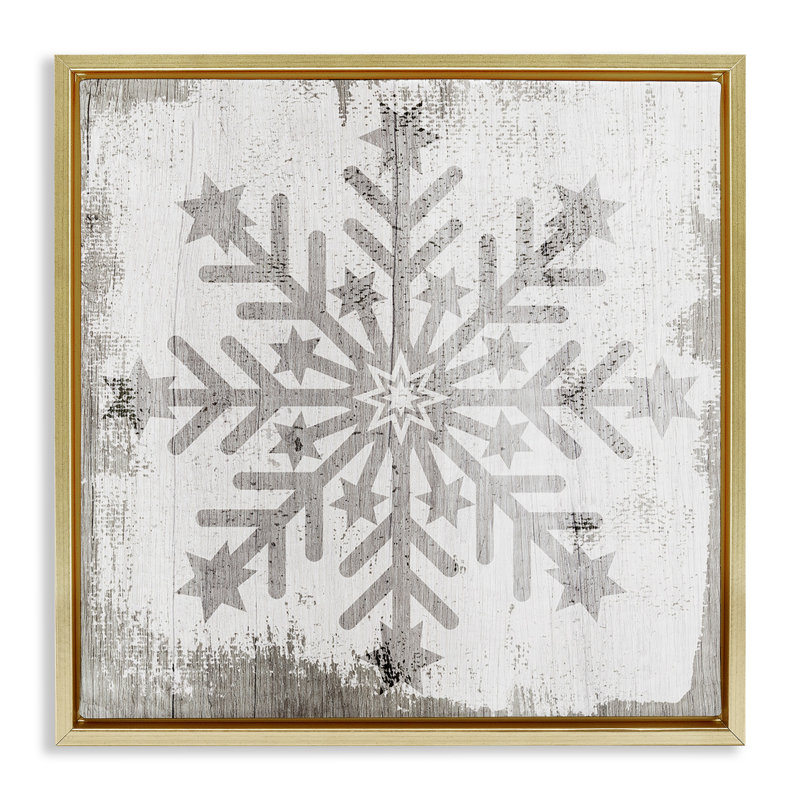 Motif de flocons de neige d'hiver, Cadre flottant métallique doré, H 25 po x l 25 po