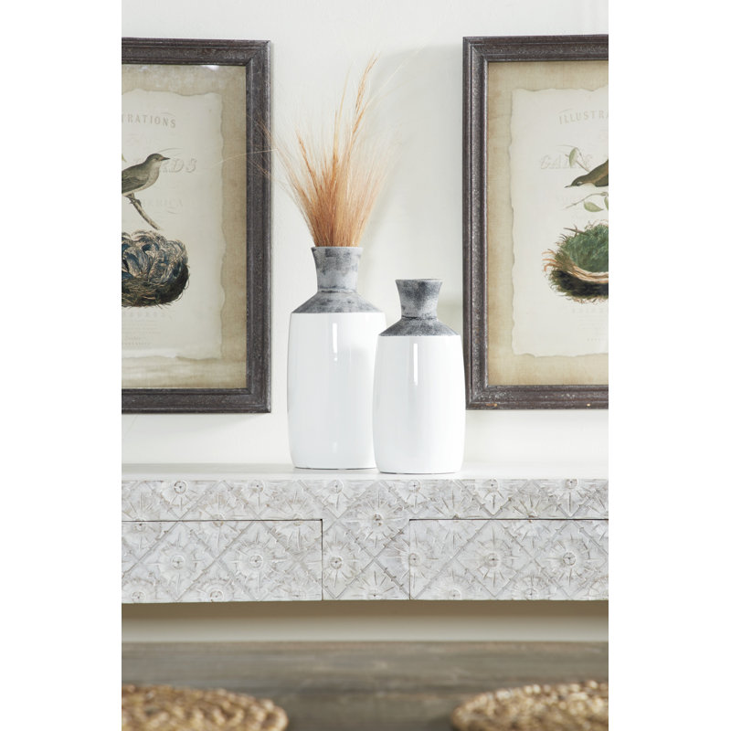 Glossy Gray Ceramic Cylinder Decorative Table Vase