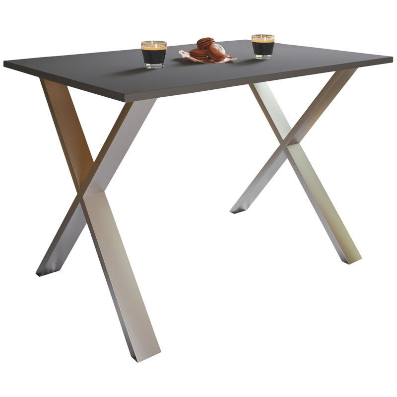 Alwilda Rectangular Dining Table with Steel Base, 76cm H x 110cm W x 50cm D, Black, Browning