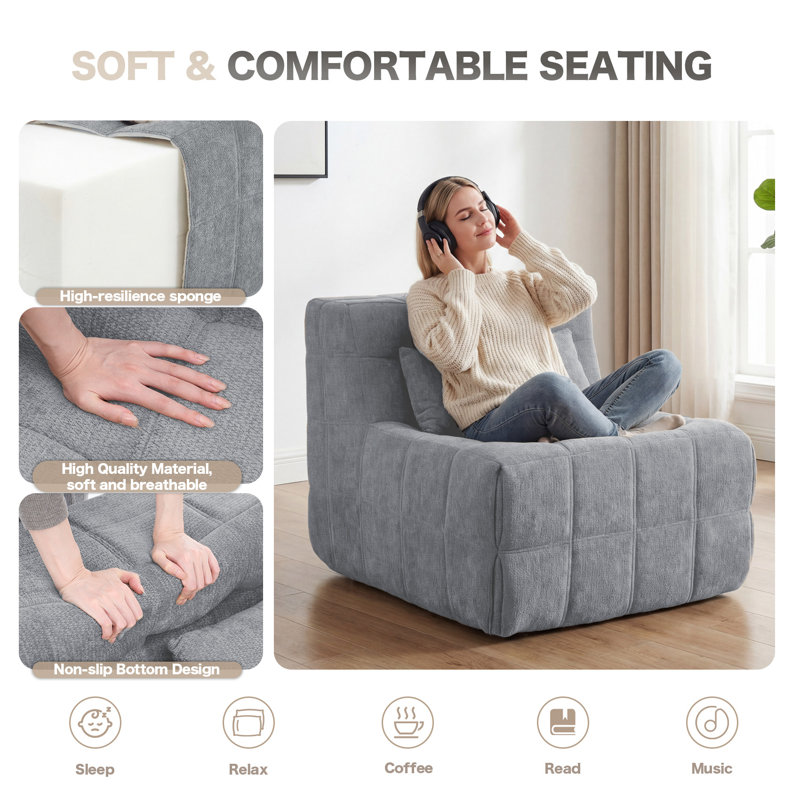 63'' Loveseat Sofa, Upholstered Compression Sofa Comfy Cloud Couch, 2 Seat Floor Sofa With 2 Pillows Deep Seat Sofa For Bedroom, Living Room, No Assembly Required
