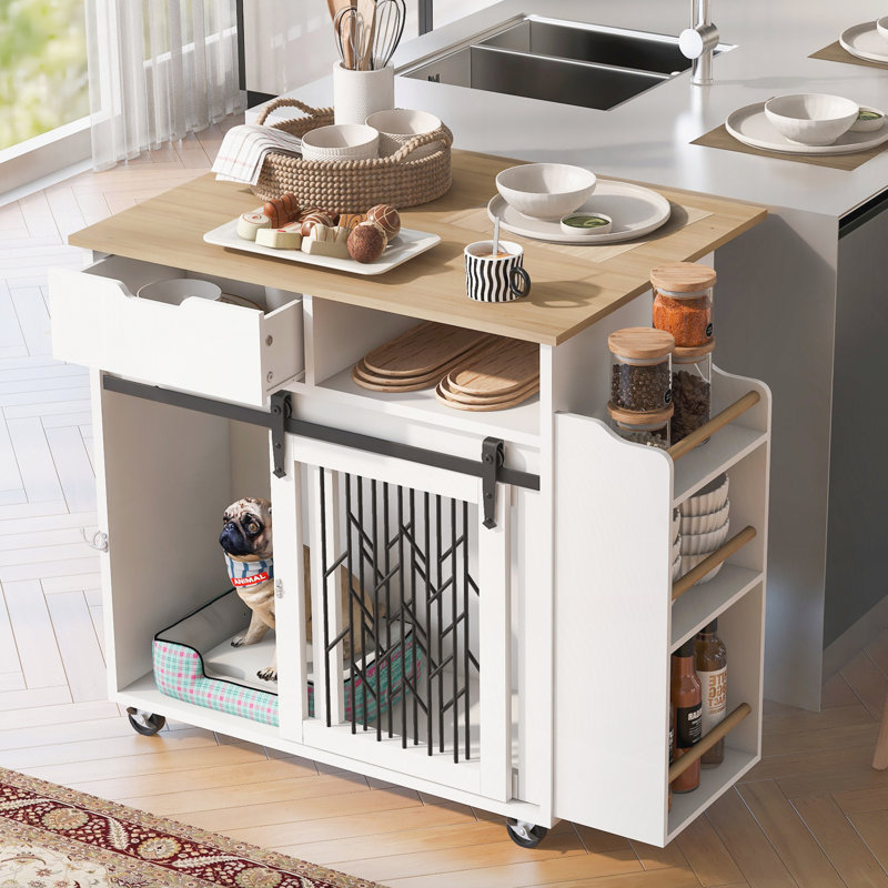 Pet-Friendly Kitchen Island End Table with Sliding Doors and Ample Storage