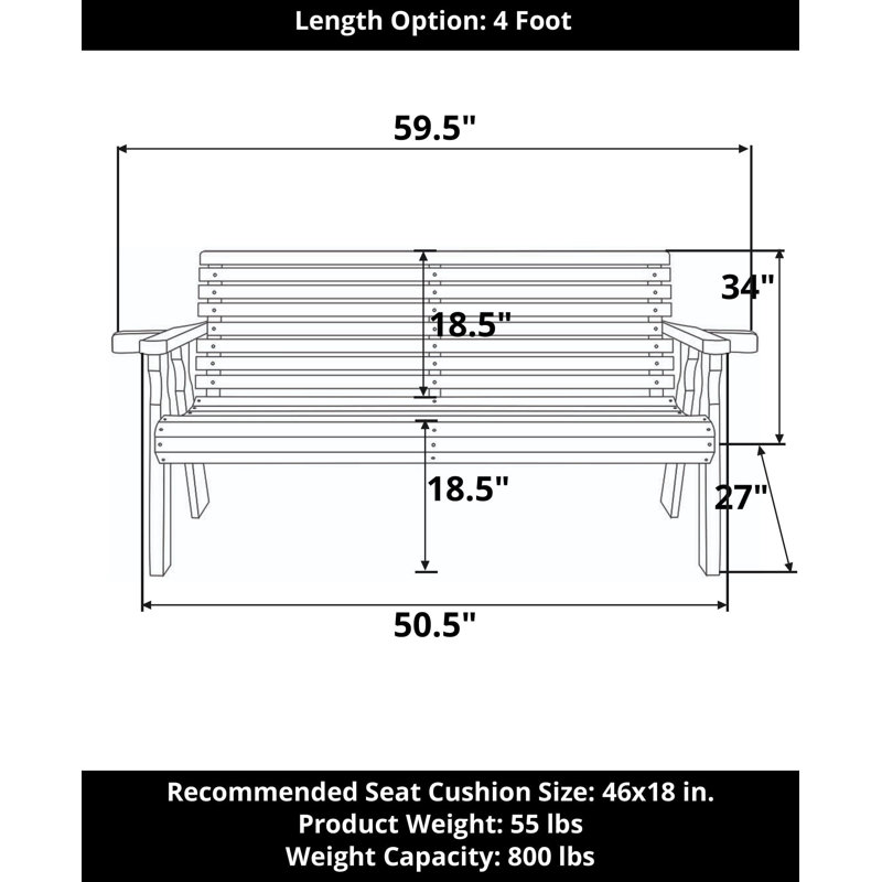 Amish Casual Garden Bench, Sans finition