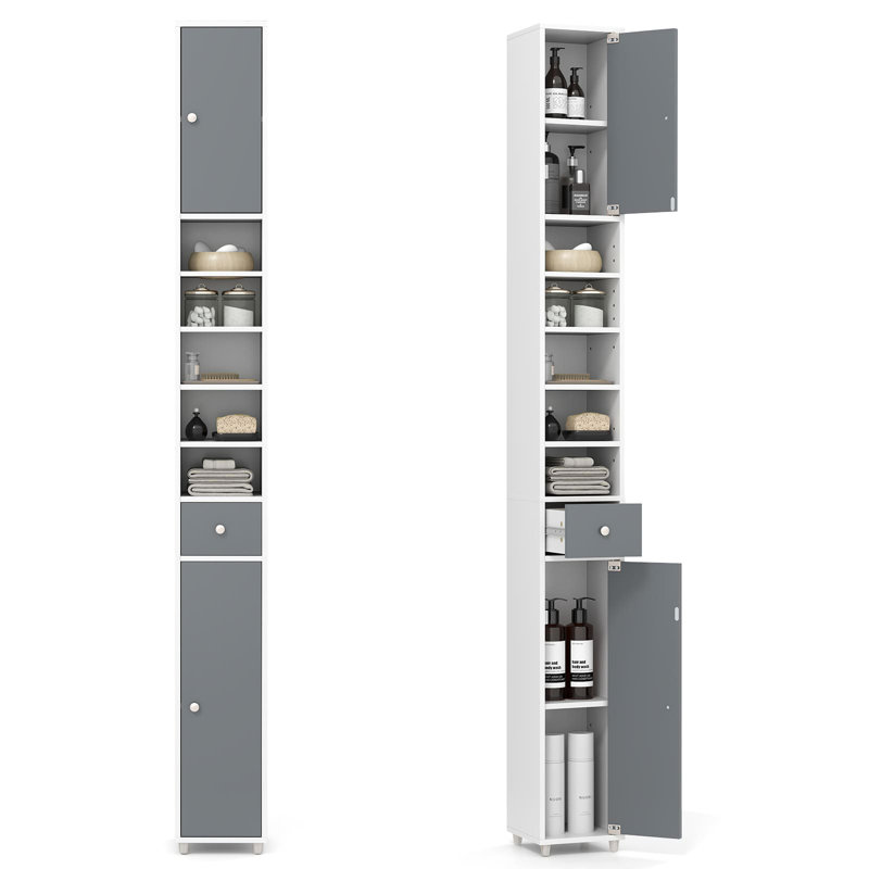 Freestanding Linen Cabinet, Grey/White