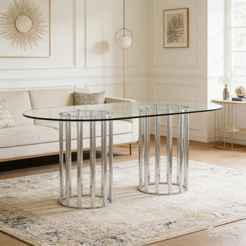 71 inch oval tempered glass dining table, Silver