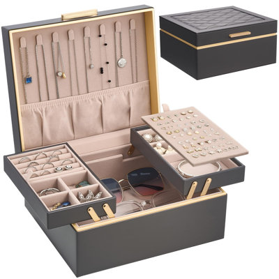 Jewelry Box Organizer for Women Girls, 2 Layer Holder Case for Necklace Earrings Rings Bracelets
