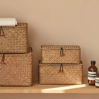 Boîte de rangement tissée avec couvercle