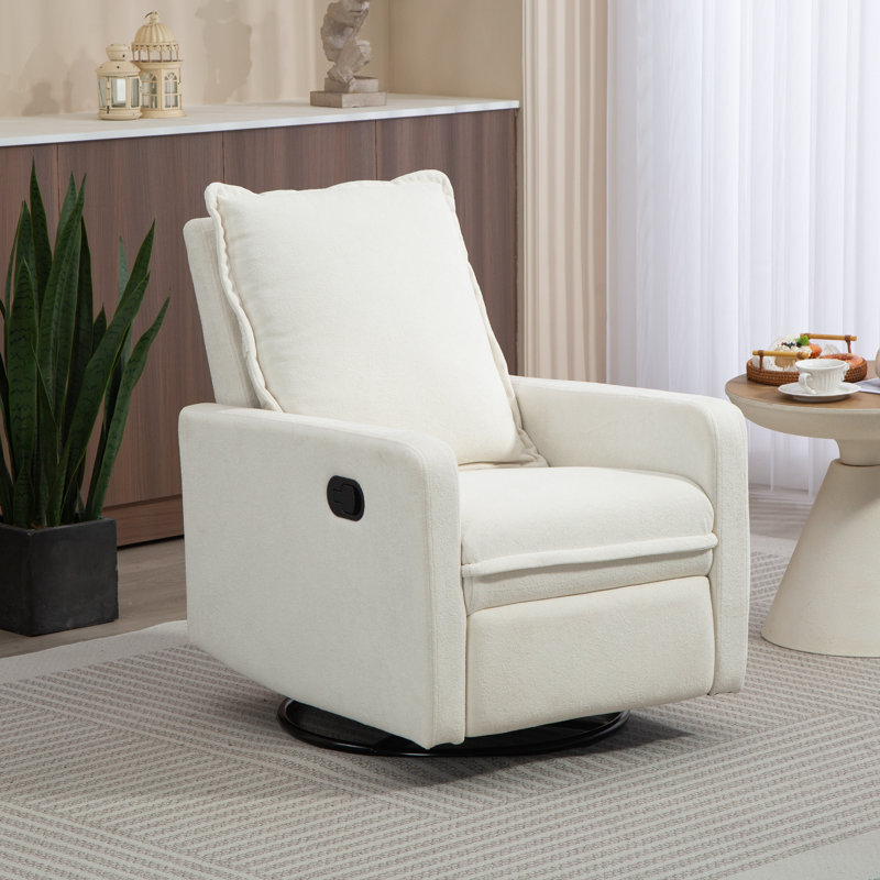 25.2'' Wide Modern Velvet Upholstered Swivel Rocker Manual Recliner, White