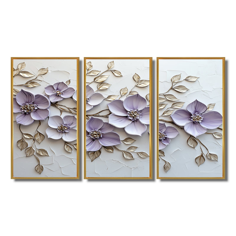 Mauve lilas Melody II - ensemble d'art mural lilas, Toile avec cadre flottant or, H 40 po x l 60 po x P 1 po
