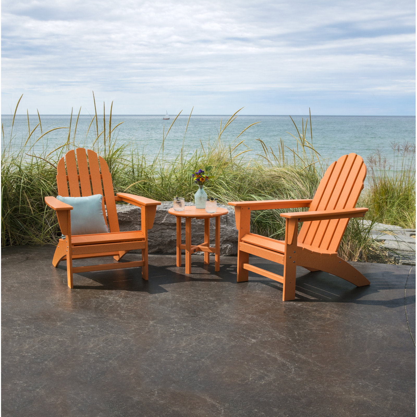 POLYWOOD® Classic Adirondack 2-Person Patio Seating Group, Tangerine