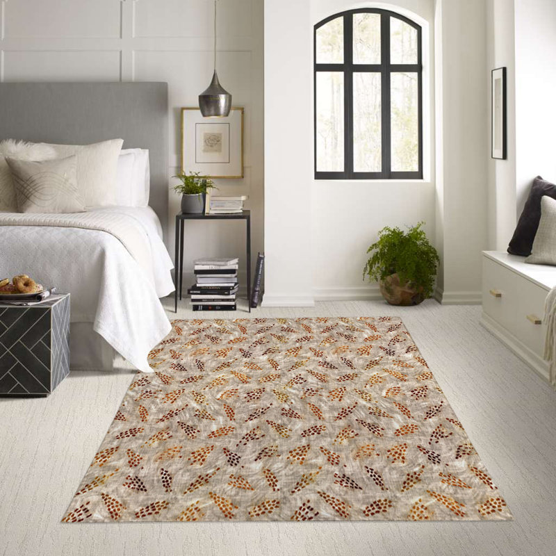 Tapis intérieur / extérieur rectangulaire en polyester tissé à la machine brun / gris, Rectangle 4 pi x 6 pi