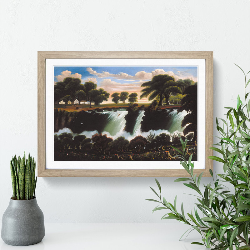 Genesee Falls in Rochester by Thomas Chambers - Framed Print, 36cm H x 48cm W x 2cm D, Oak Framed