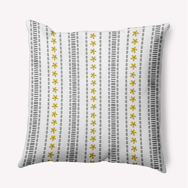 Coussin intérieur / extérieur Leafy Branch, H 16 po x l 16 po, Citron / rayures grises