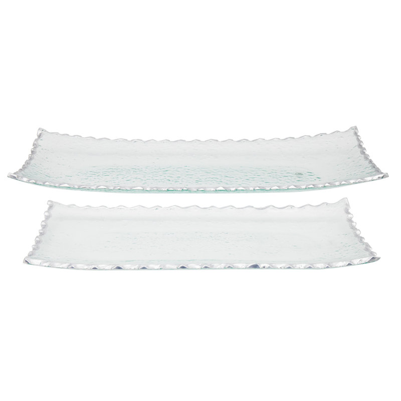 Godinger Tide Platter, 1" H x 18.75" L x 7.6" W, Clear/Platinum