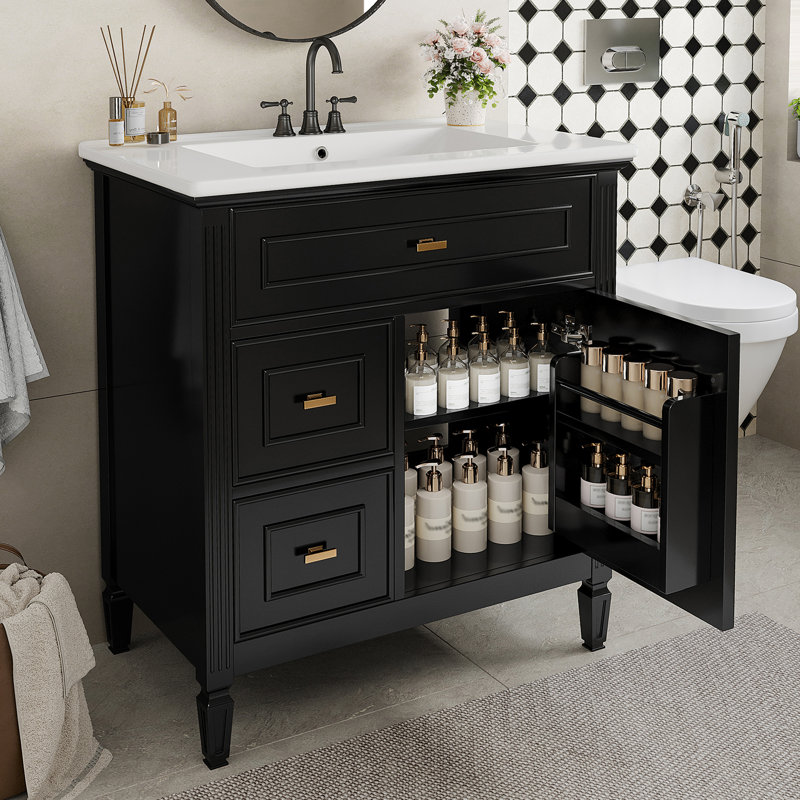 Fabrication de meuble-lavabo moderne 30 po avec évier en céramique et bois aggloméré Orchardell, 30", Noir