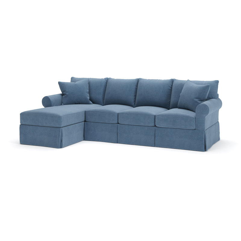 Amari Slipcovered Sectional with Sleeper Sofa, Left Hand Facing, Bella Ocean Performance Velvet