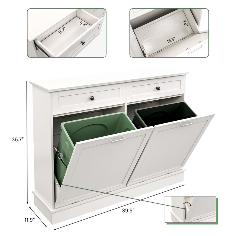 White Freestanding Dual Tilt-Out Kitchen Storage Cabinet