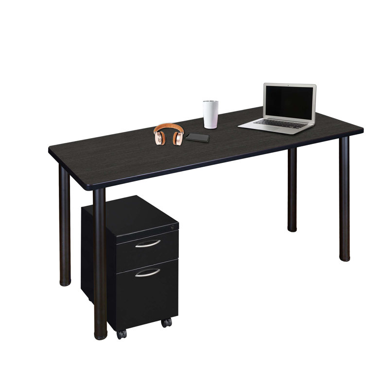 Bureau mobile Regency Kee avec rangement, H 29 po x l 48 po x P 24 po, Gris cendre / noir