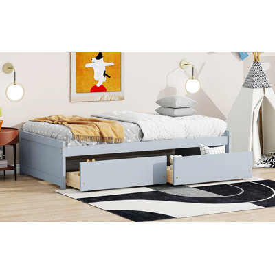 Wood Bed With Two Spacious Drawers Bedroom
