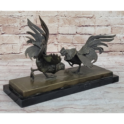 Roosters Chickens Cock Fighting Bronze Sculpture Statue by Milo