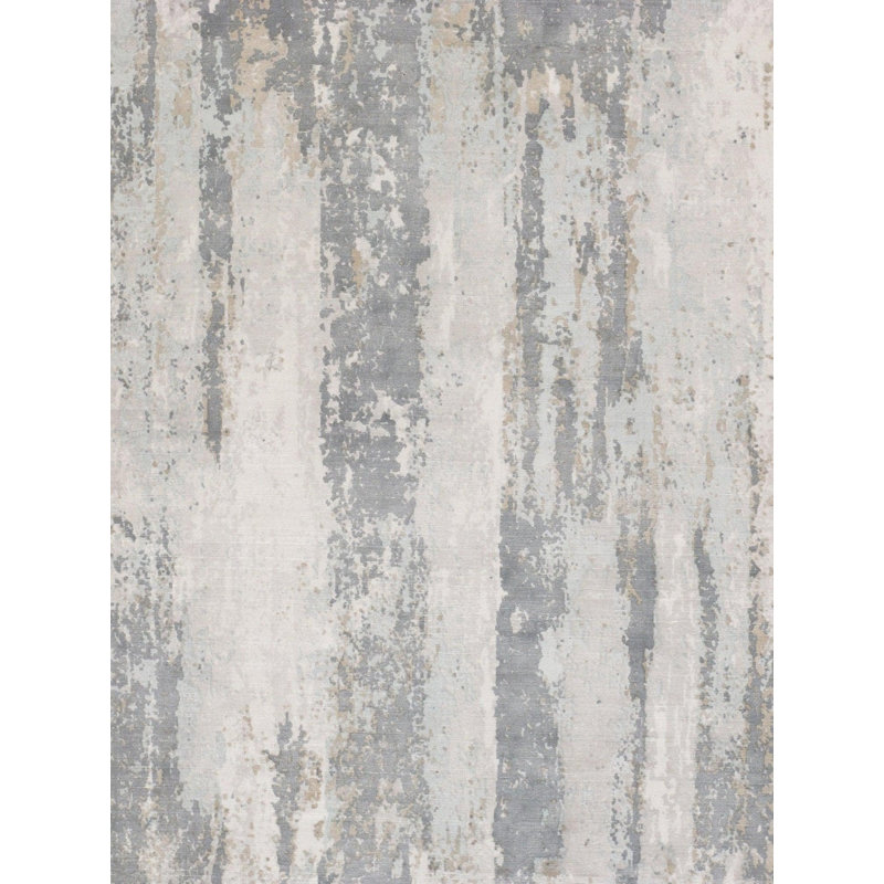 No Pattern and Not Solid Color Handmade Rectangle 6' x 9' Wool/Cotton Area Rug in Gray/Ivory