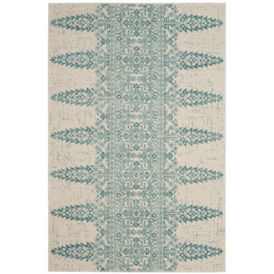 Annette Damask Ivory/Teal Area Rug