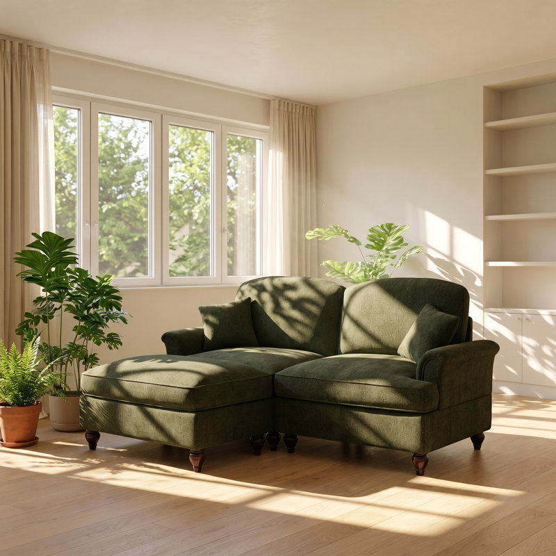 Canapé modulaire en chenille à bras évasé l 76,4 po x P 55,1 po x H 36,6 po Elegance, Green Chenille