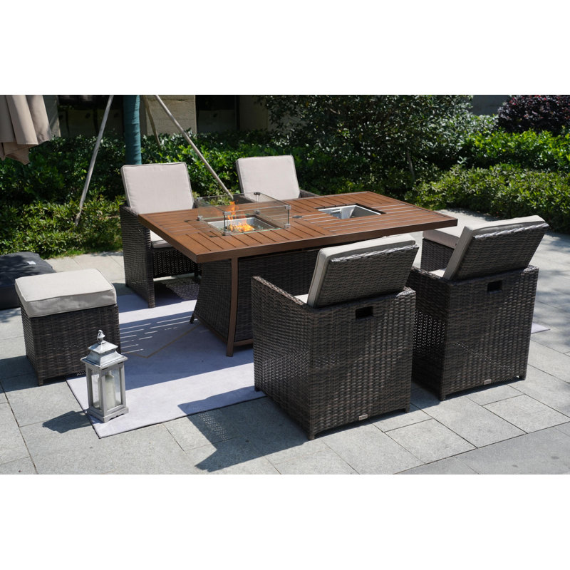 6 - Person Patio Dining Set Rectangular Table with Cushions Included