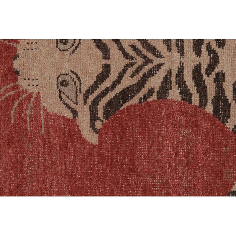 Rug & Kilim’S Distressed Tiger Rug In Red With Beige And Brown Pictorial