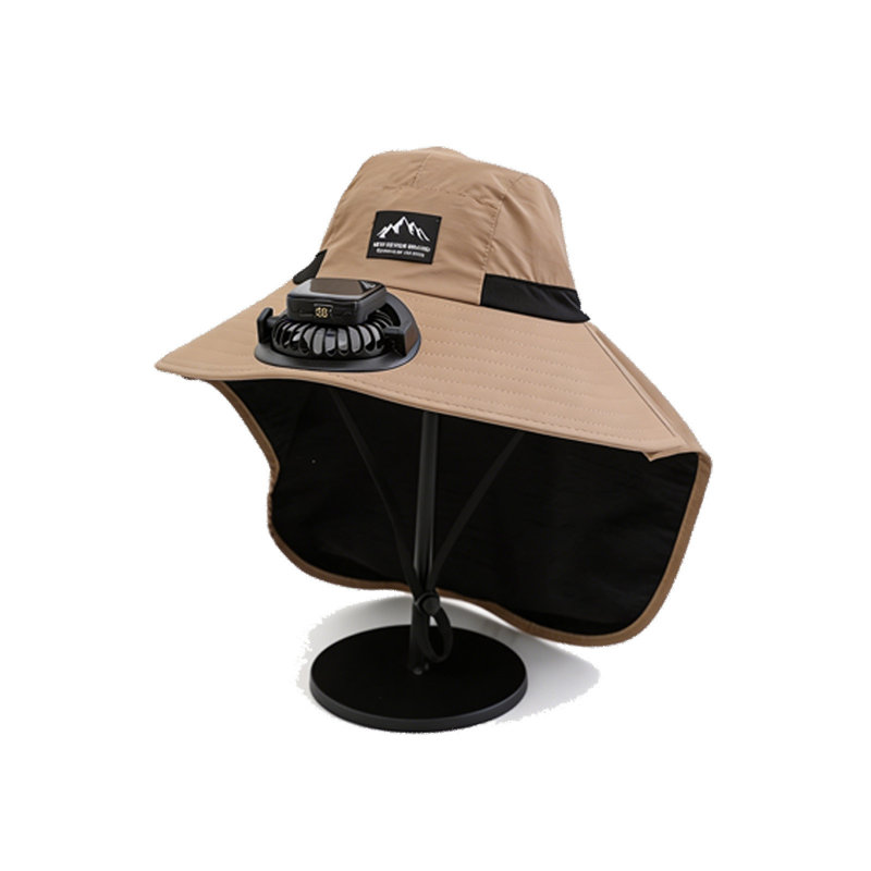 Kbndieu Solar Fan Sun Hat Hands-Free for Hot Outdoor Days, Khaki
