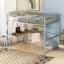 Lit mezzanine double en métal avec bureau et tablette de rangement, lit station de travail argenté pour les adolescents, un dortoir ou une chambre à coucher-1150877692-1150877689