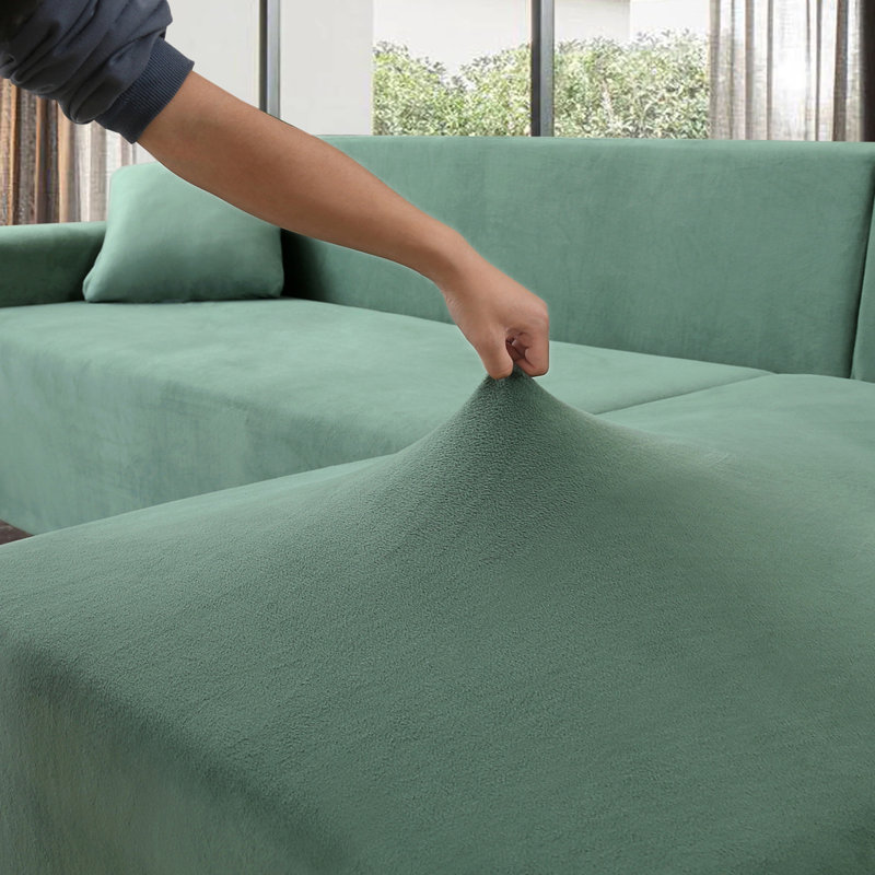 Thick Velvet L-Shaped Sofa Cover - Sectional Sofa Cover With 2 Throw Pillow Covers, Têal