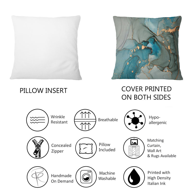 Turquoise Gold Infused Marble - Modern Printed Throw Pillow 1