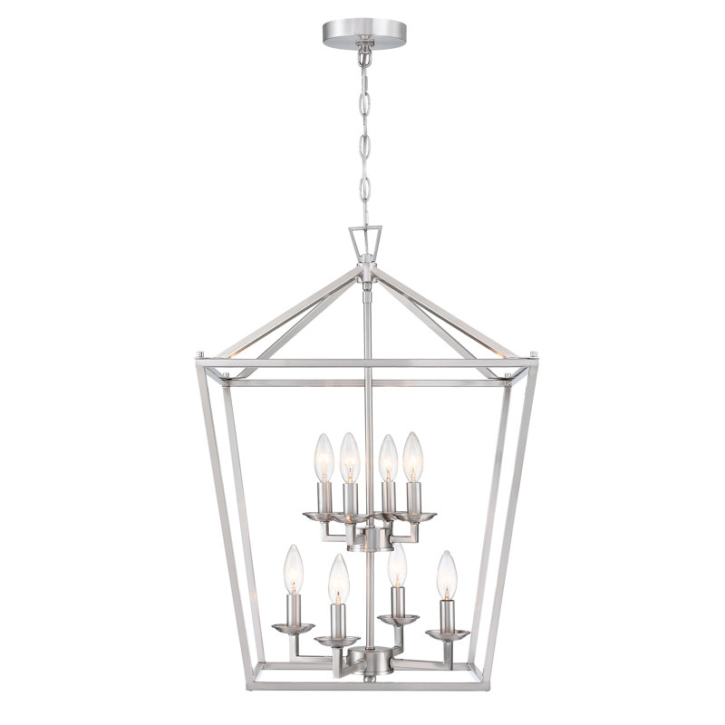 Luminaire suspendu de style lanterne à 8 lumières Gabey, Nickel brossé