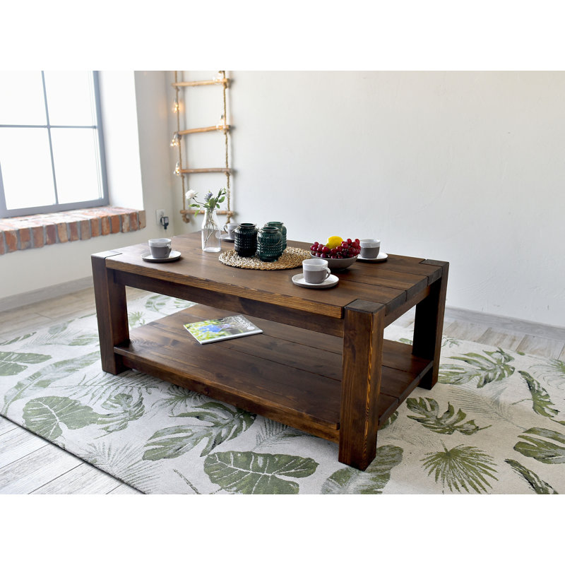 Desmon Solid Wood Four Leg Coffee Table with Storage