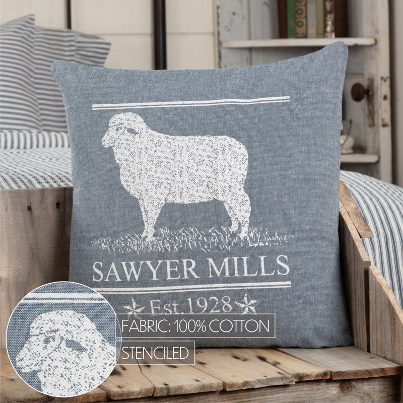 Sawyer Mill Blue Lamb Pillow with Rustic Design, 18x18