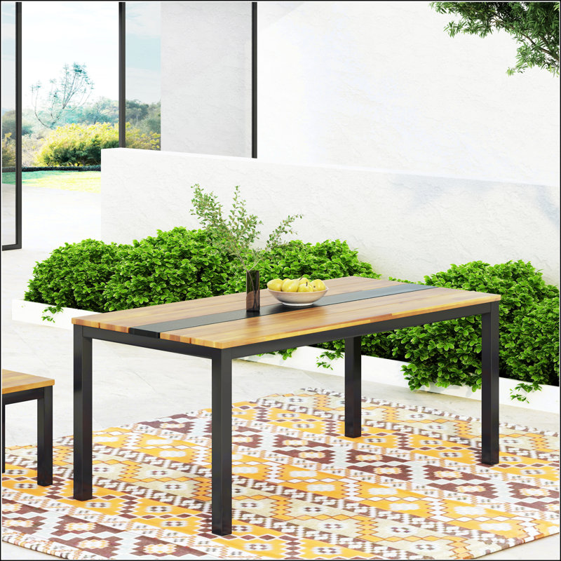 Table de salle à manger Lindsey en bois d'acacia avec structure thermolaquée, design industriel moderne pour des repas durables et élégants