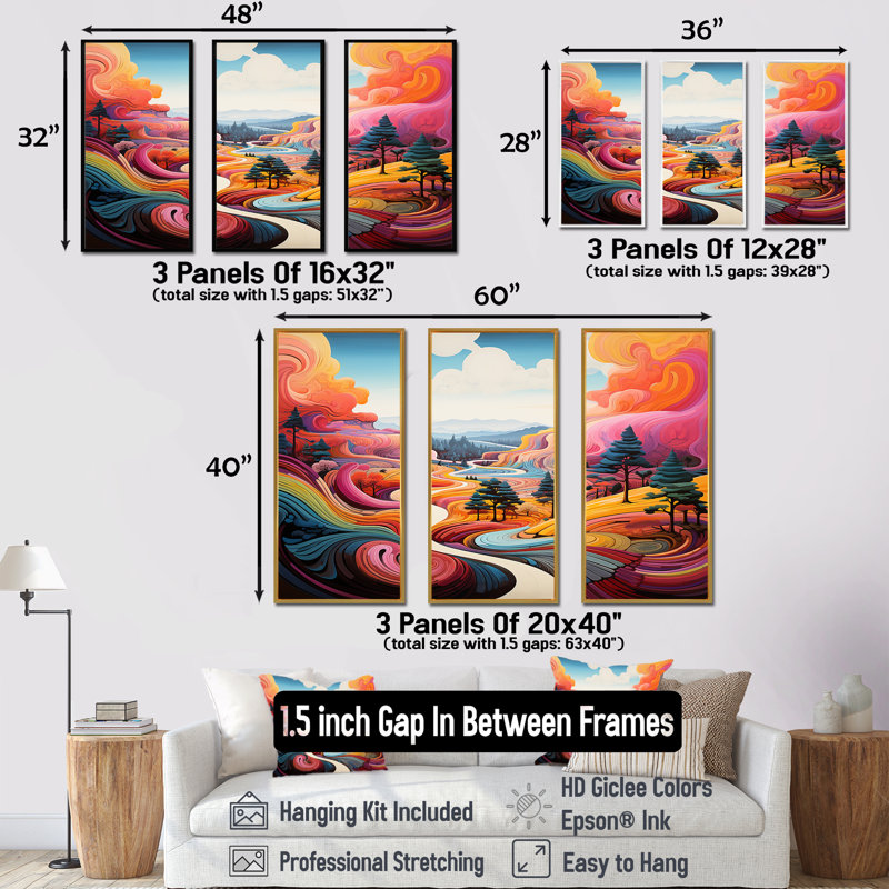 «Fantasy Food In Colorful Meadow 1», art mural prairie, Cadre flottant noir, H 32 po x l 48 po x P 1 po