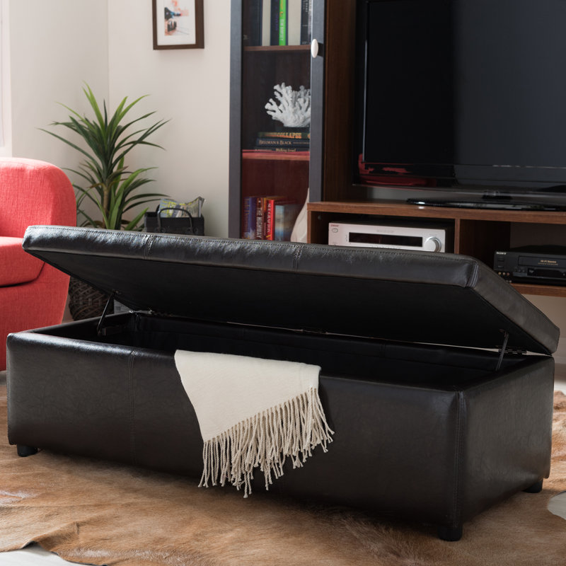 Chanett Faux Leather Ottoman, Dark Brown Faux Leather