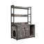 Grande armoire intérieure pour chat grise avec étagère de rangement, portes doubles et bloc-notes, structure de litière cachée