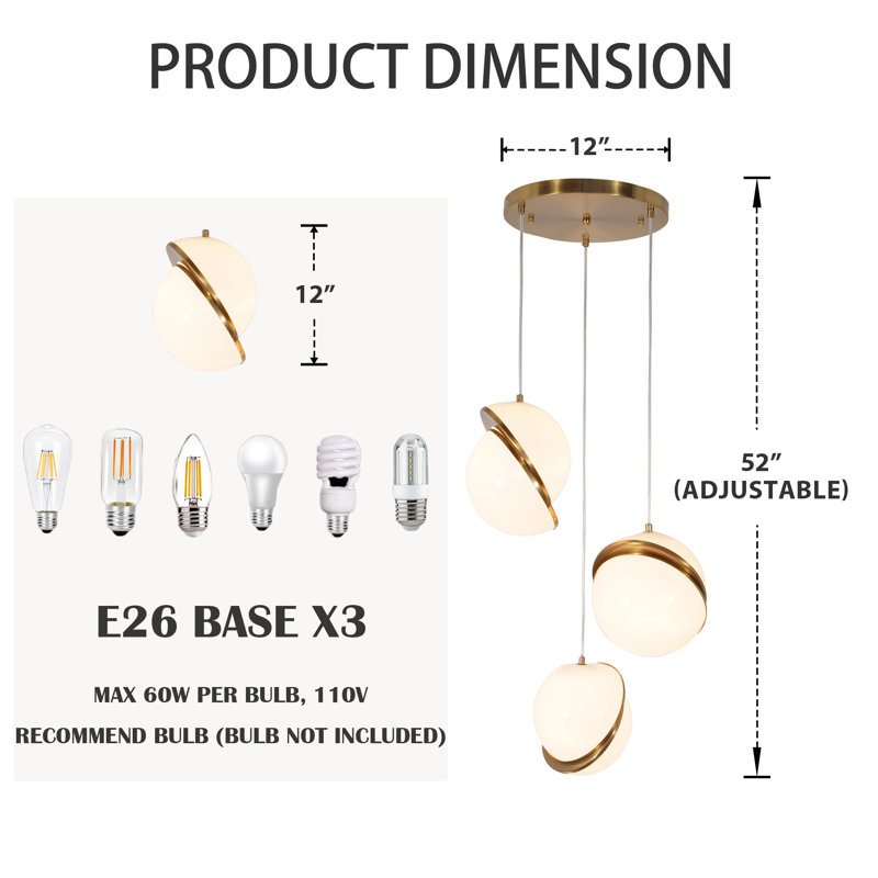 Modern 3 - Light Sphere Chandelier Dimmable