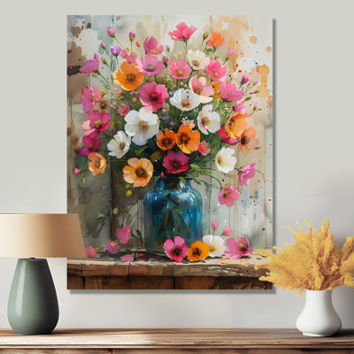 Rose et blanc bouquet d'or dans un vase I - Buttercups Wall Art Living Room