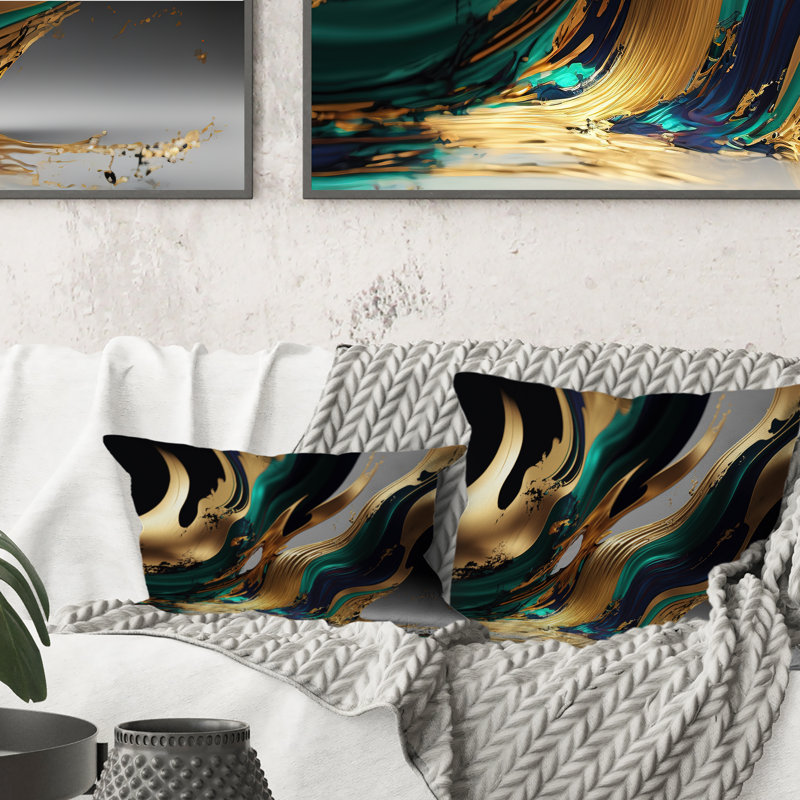 Green And Gold Agate II - Abstract Transitional Printed Throw Pillow