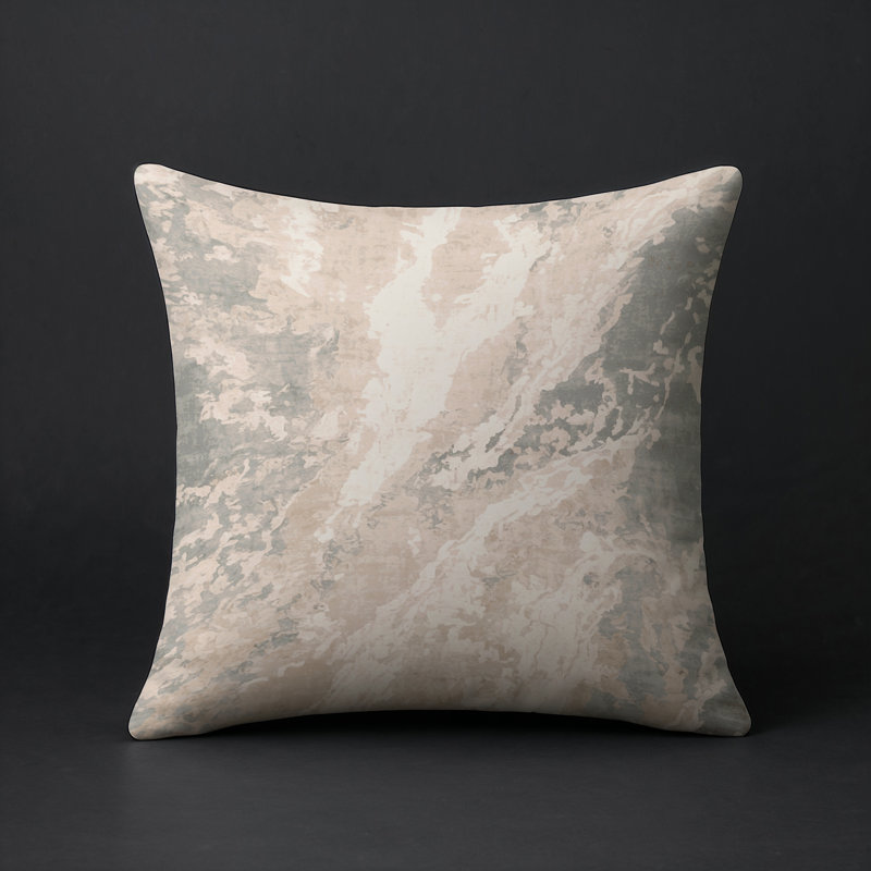 Coussin décoratif intérieur et extérieur Modern, Ivoire / beige / vert sauge abstrait, Carré 18 po